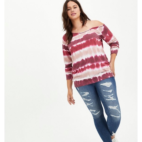 Torrid Off-Shoulder Sweatshirt Lightweight French Terry Tie Dye W-153 Plus Sz 2X - Picture 2 of 10